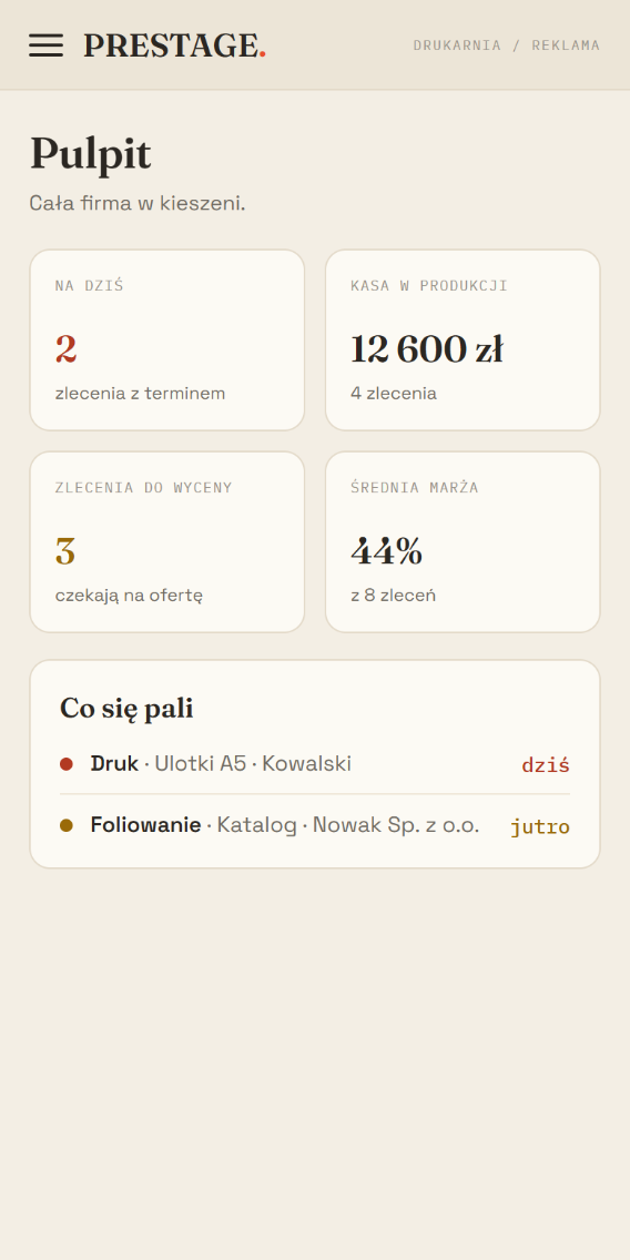 PRESTAGE na telefonie — Zaplecze drukarni i agencji reklamowej