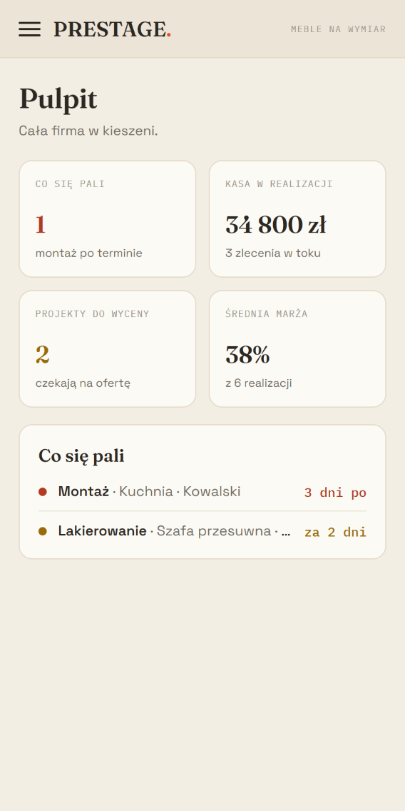 PRESTAGE na telefonie — Zaplecze pracowni meblarskiej