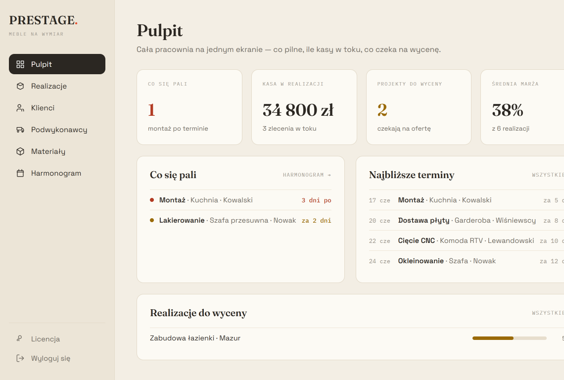 Pulpit PRESTAGE — Zaplecze pracowni meblarskiej